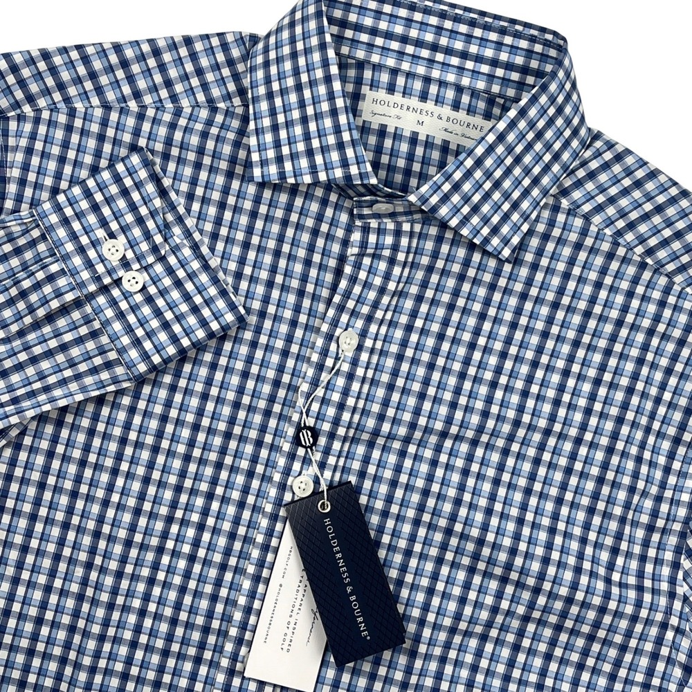 Holderness & Bourne The Flynn Shirt Mens Medium Blue White Gingham Signature NWT